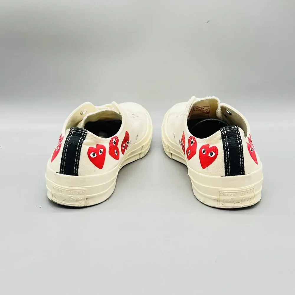 Converse Shoes Mens 9 White Canvas Comme Des Garcons Heart Sneakers Comfort - Picture 6 of 11